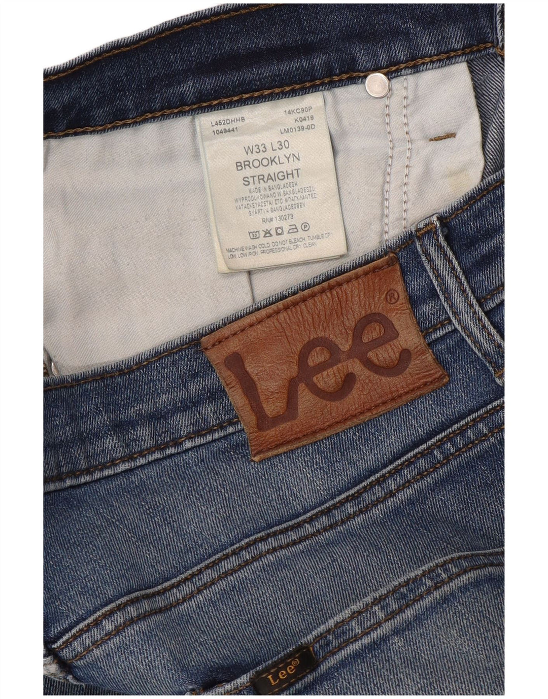 Lee Mens Brooklyn Straight Jeans W33 L30 Blue Cotton