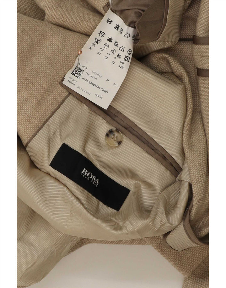Hugo Boss Ανδρικό σακάκι μπλέιζερ με 2 κουμπιά EU 52 XL μπεζ παρθένο μαλλί