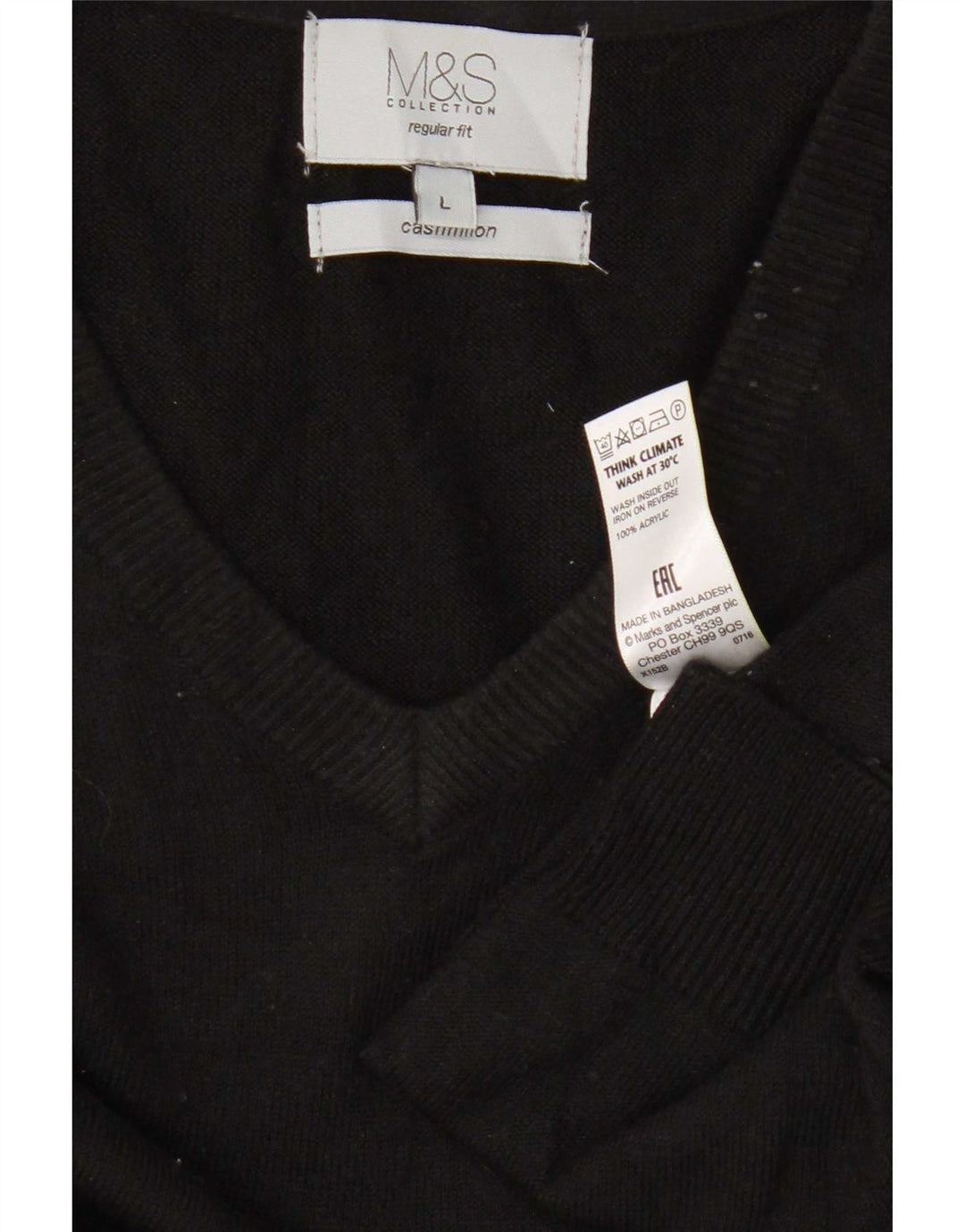 Marks & Spencer Ανδρικό πουλόβερ με κανονική εφαρμογή με λαιμόκοψη, μεγάλο μαύρο ακρυλικό