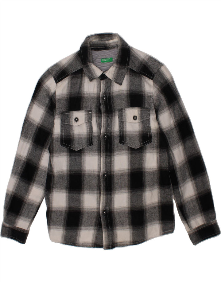 BENETTON Boys Flannel Shirt 7-8 Years Medium  Black Check Cotton Vintage Benetton and Second-Hand Benetton from Messina Hembry 
