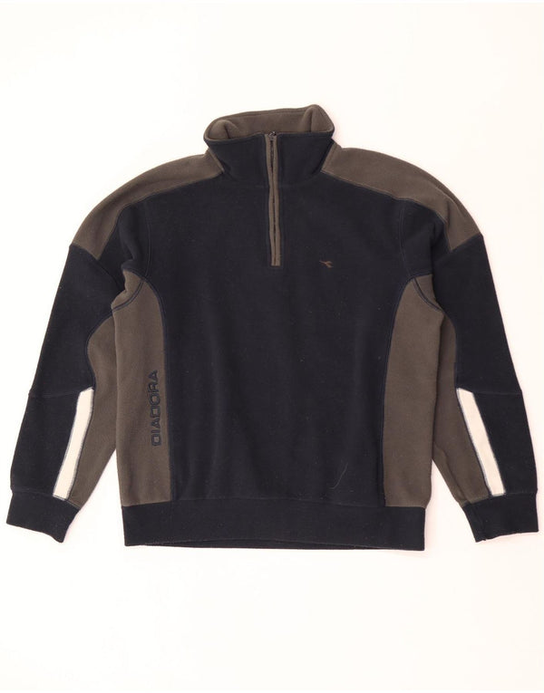 Diadora Mens Zip Neck Fleece Jumper Medium Navy Blue Colourblock Polyester