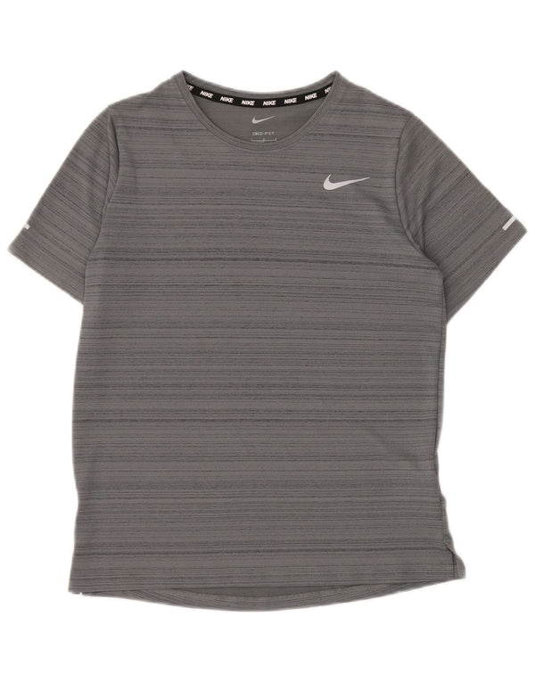 NIKE Boys Dri Fit T-shirt T-shirt 12-13 ετών Μεγάλο γκρι ριγέ πολυεστέρα
