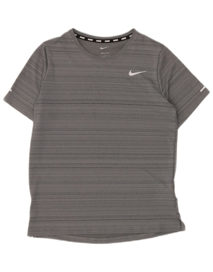 NIKE Boys Dri Fit T-shirt T-shirt 12-13 ετών Μεγάλο γκρι ριγέ πολυεστέρα