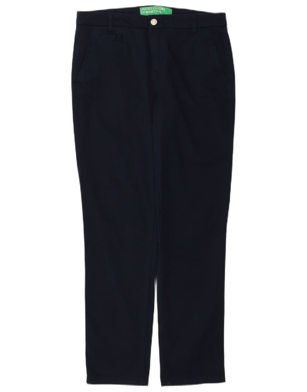Benetton Womens Slim Chino Trousers UK 12 Medium W30 L28 Navy Blue Cotton