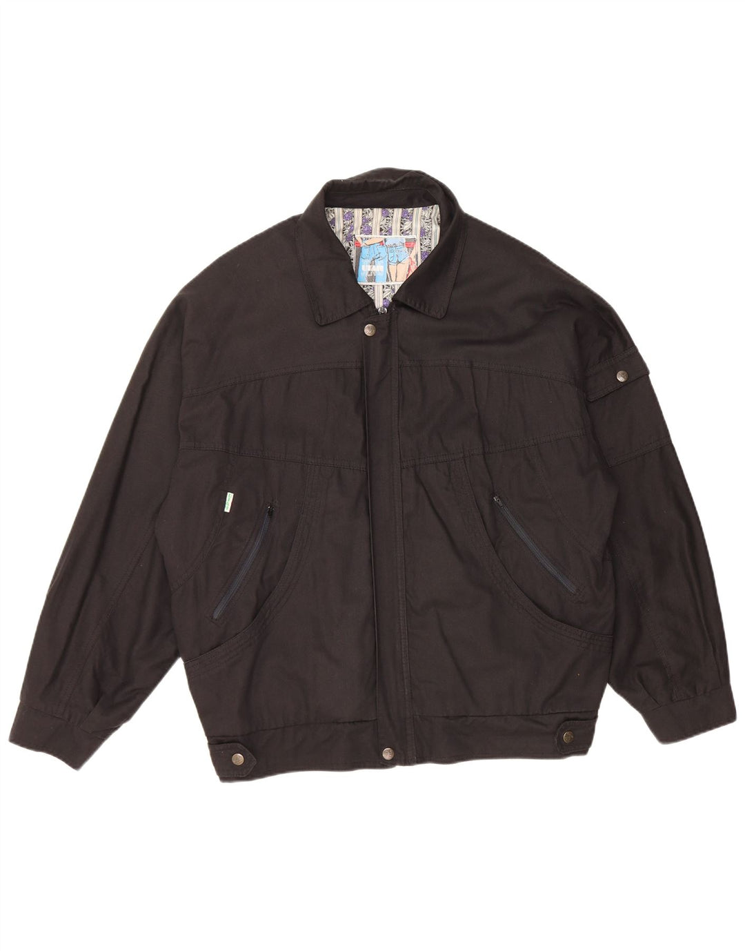 VINTAGE Ανδρικό Bomber Jacket UK 40 μεγάλο μαύρο βαμβακερό
