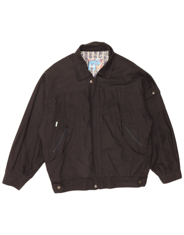 VINTAGE Ανδρικό Bomber Jacket UK 40 μεγάλο μαύρο βαμβακερό