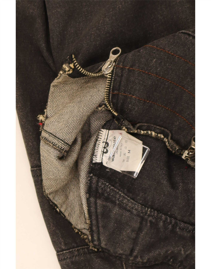 Vintage γυναικείο υπερμεγέθη Crop τζιν μπουφάν Biker UK 14 μεσαίο μαύρο βαμβακερό
