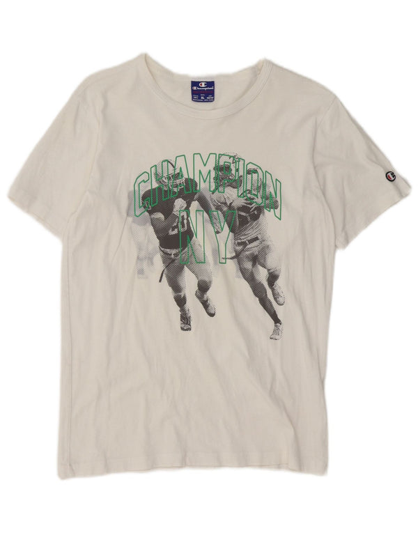 Champion Boys Graphic T-Shirt Top 13-14 ετών XL Λευκό βαμβακερό