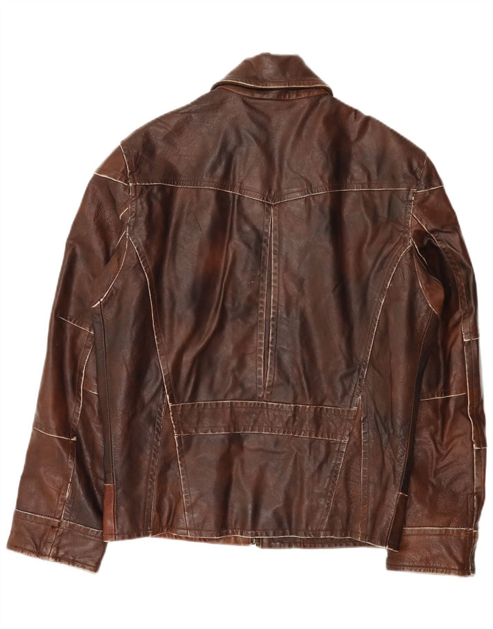 Vintage Ανδρικό Δερμάτινο Μπουφάν UK 38 Medium Brown Patchwork