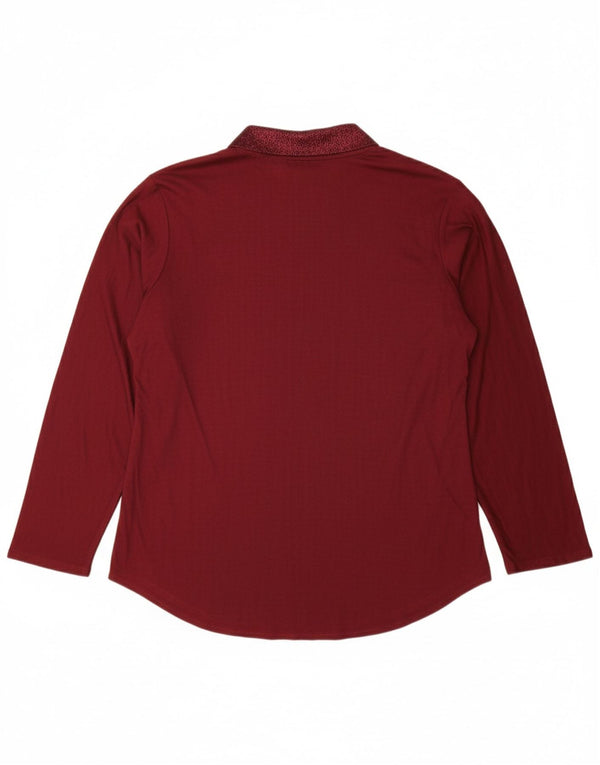 VINTAGE Γυναικείο τοπ μακρυμάνικο UK 14 Large μπορντό Floral