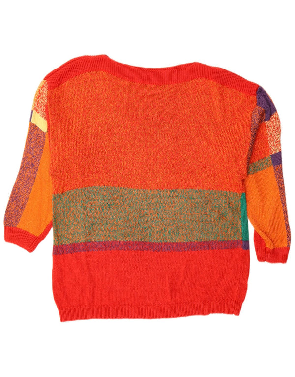 Vintage Womens Boat Neck Jumper Sweater UK 18 XL Red Colourblock