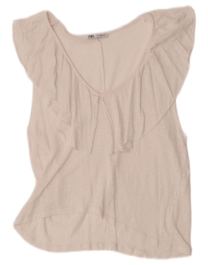 Zara Γυναικεία Αμάνικη Μπλούζα Τοπ UK 12 Medium White Flecked