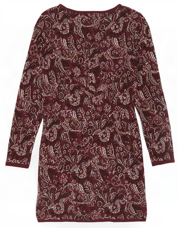 Topshop Γυναικείο μακρυμάνικο φόρεμα UK 12 Medium Burgundy Floral