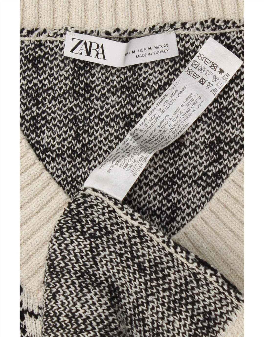 Zara Γυναικείο Γιλέκο μεγάλου μεγέθους Tank Top UK 14 Μεσαίο λευκό βαμβακερό Houndstooth