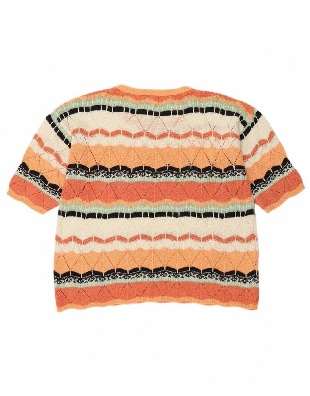Vintage γυναικείο πουλόβερ με λαιμόκοψη UK 14 μεσαίου πορτοκαλί γεωμετρικό