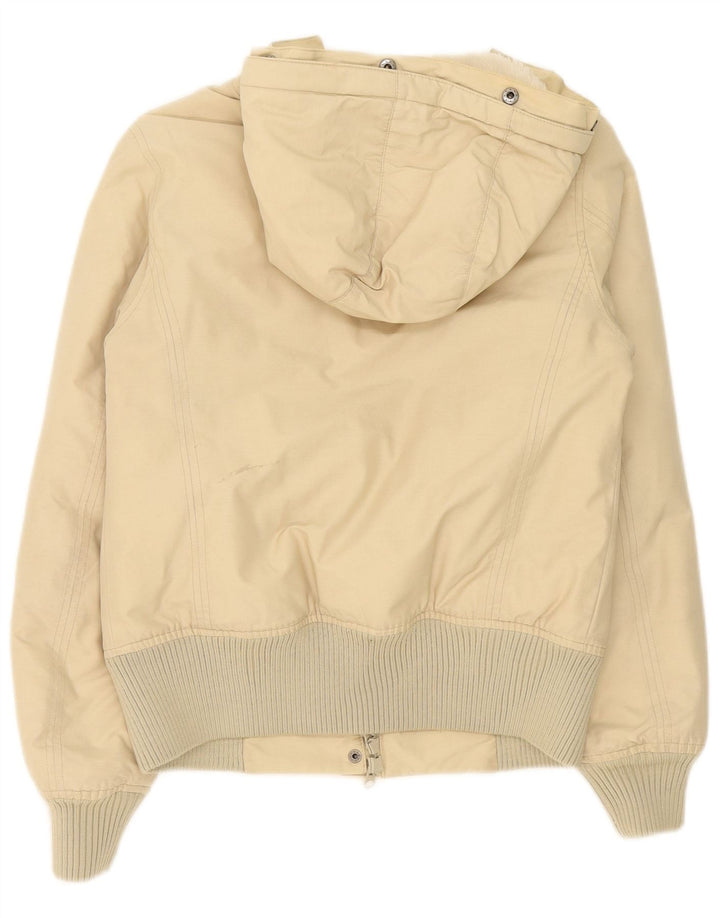 Woolrich γυναικείο μπουφάν με κουκούλα μεγάλου μεγέθους padded UK 10 μικρό μπεζ βαμβακερό