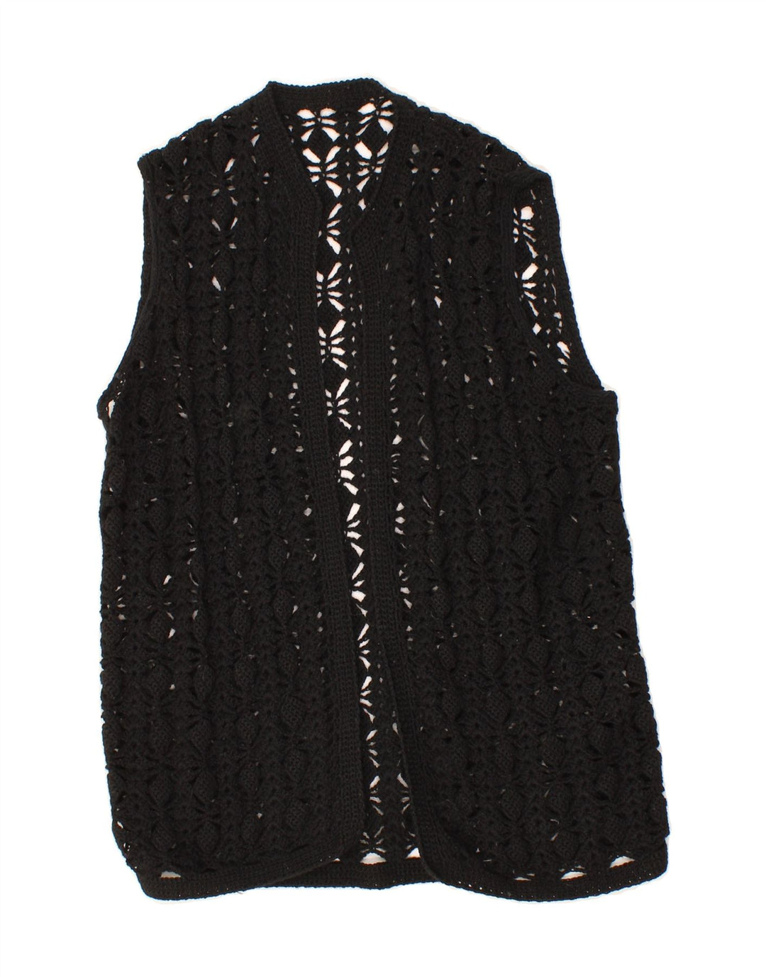 VINTAGE Womens Sleeveless Cardigan Sweater UK 12 Medium Black Vintage Vintage and Second-Hand Vintage from Messina Hembry 