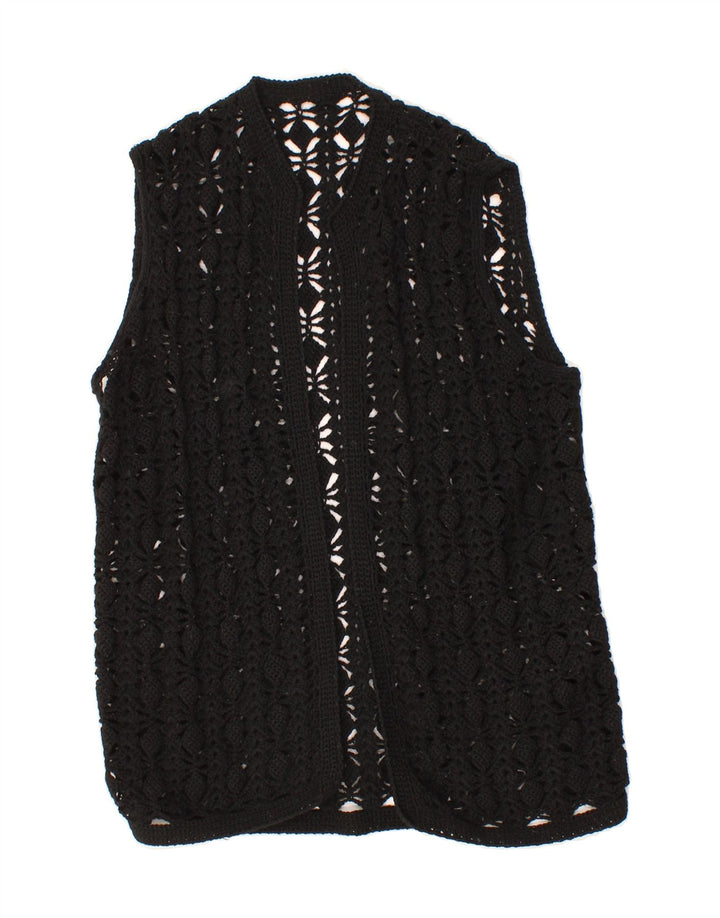 VINTAGE Womens Sleeveless Cardigan Sweater UK 12 Medium Black Vintage Vintage and Second-Hand Vintage from Messina Hembry 