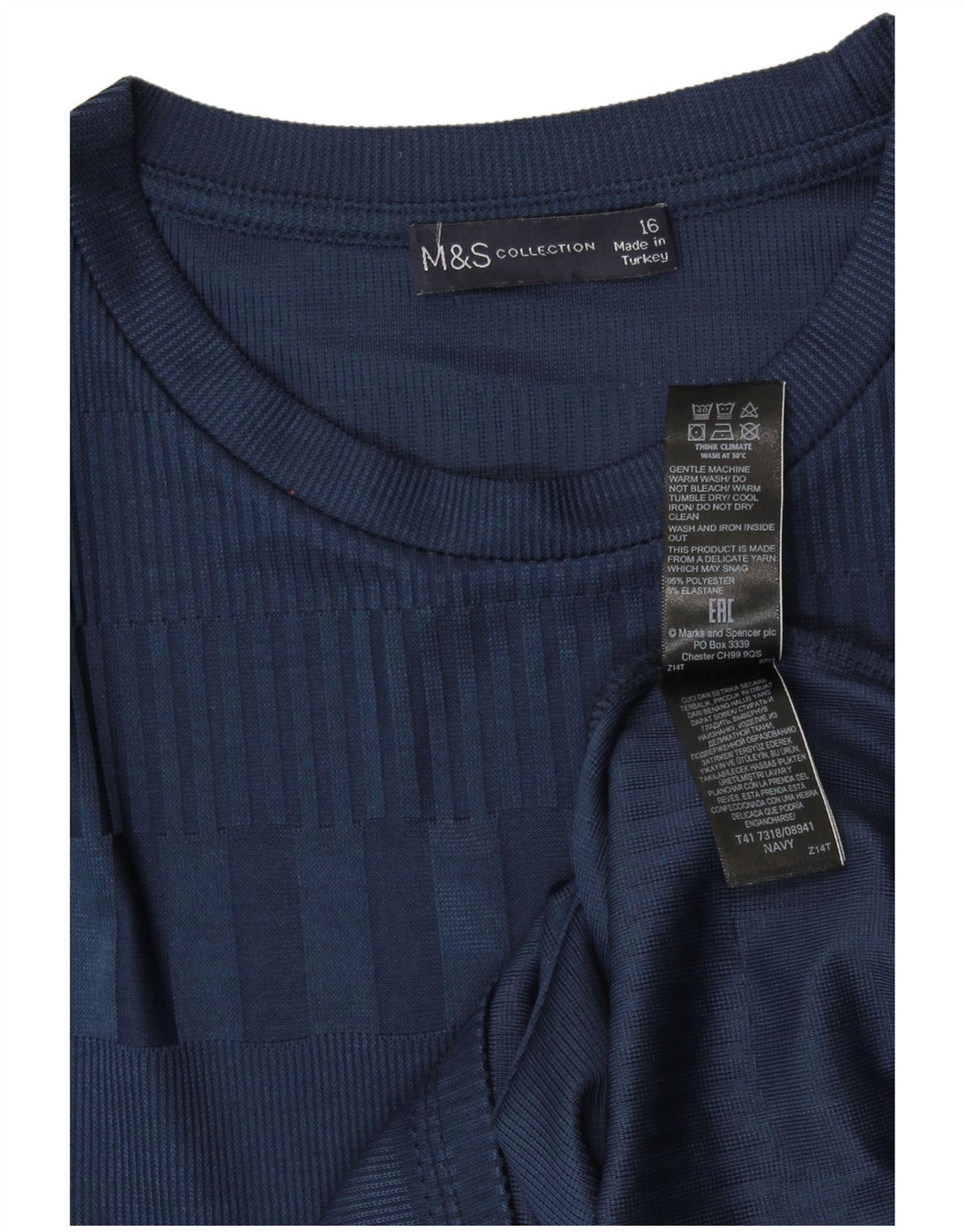 MARKS & SPENCER Γυναικείο T-Shirt Top UK 16 Large Navy Blue ριγέ πολυεστέρας