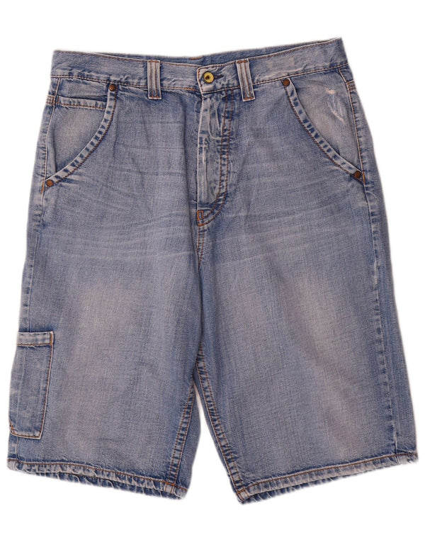Benetton Mens Cargo Denim Shorts W34 Large Blue Cotton