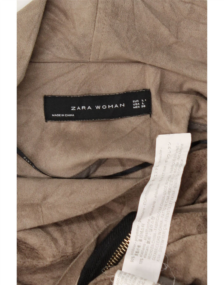 ZARA Γυναικείο Crop Bomber Jacket UK 14 Large Brown Tie Dye Polyester