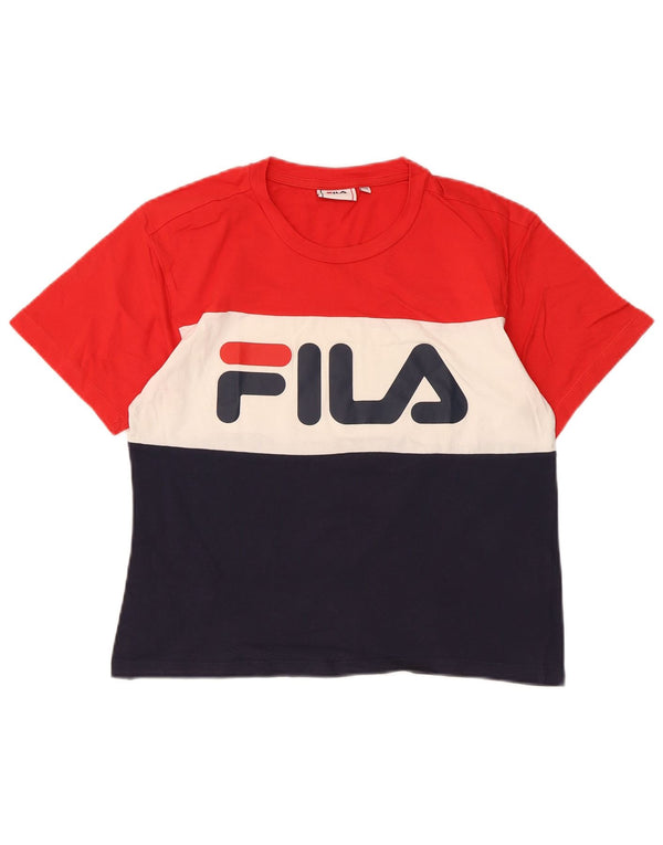 Fila Γυναικείο T-Shirt Top UK 6 XS Red Colourblock Βαμβακερό