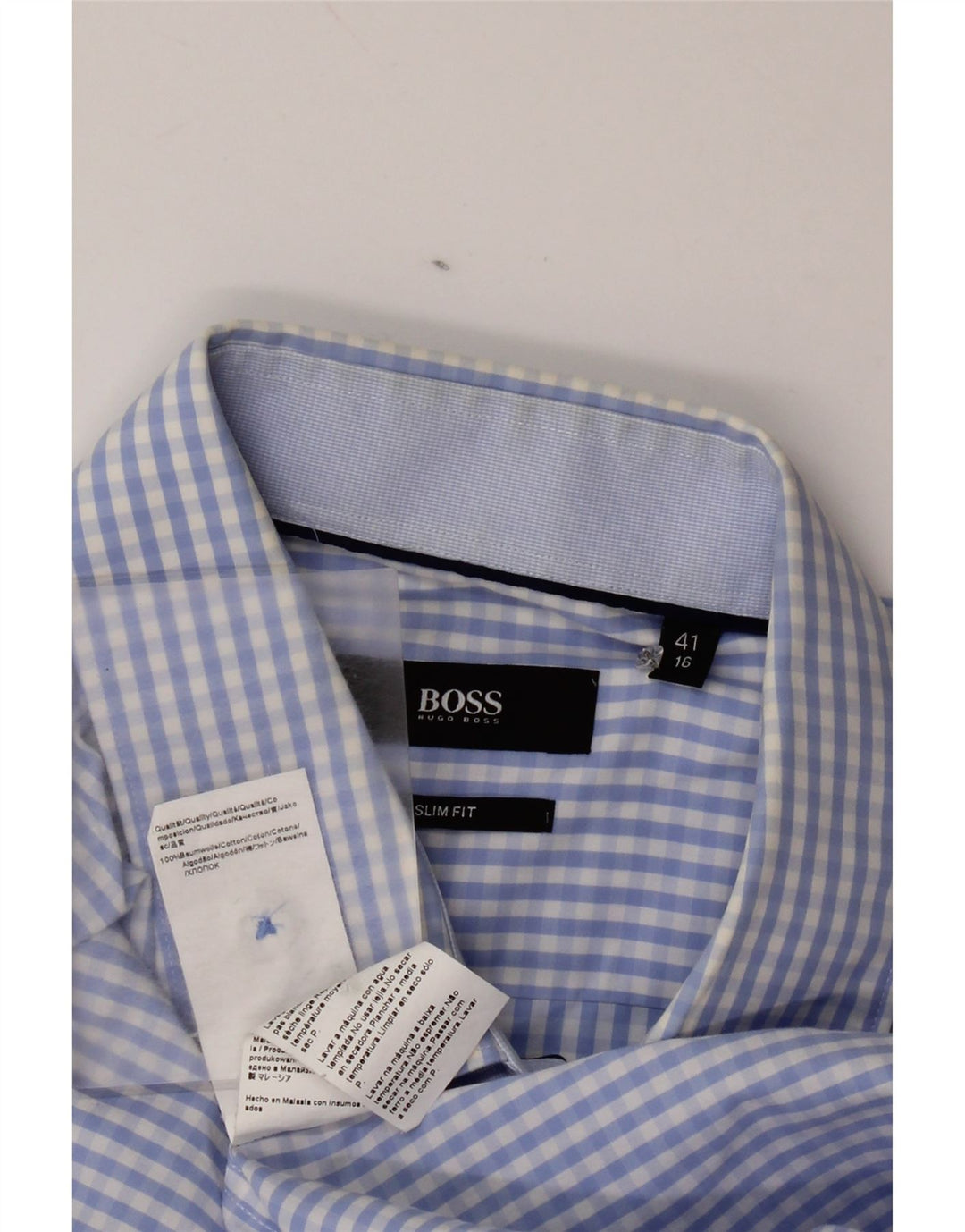 Ανδρικό πουκάμισο Hugo Boss Slim Fit Μέγεθος 41 16 Μεγάλο μπλε βαμβακερό Gingham