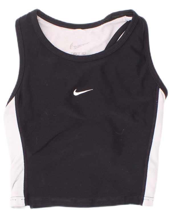 Nike Girls Dri Fit Crop Vest Block 8-9 Years Black Colourblock