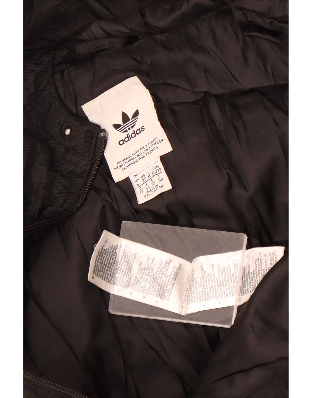 Γυναικείο μπουφάν με κουκούλα Adidas UK 6 XS μαύρο πολυεστέρα