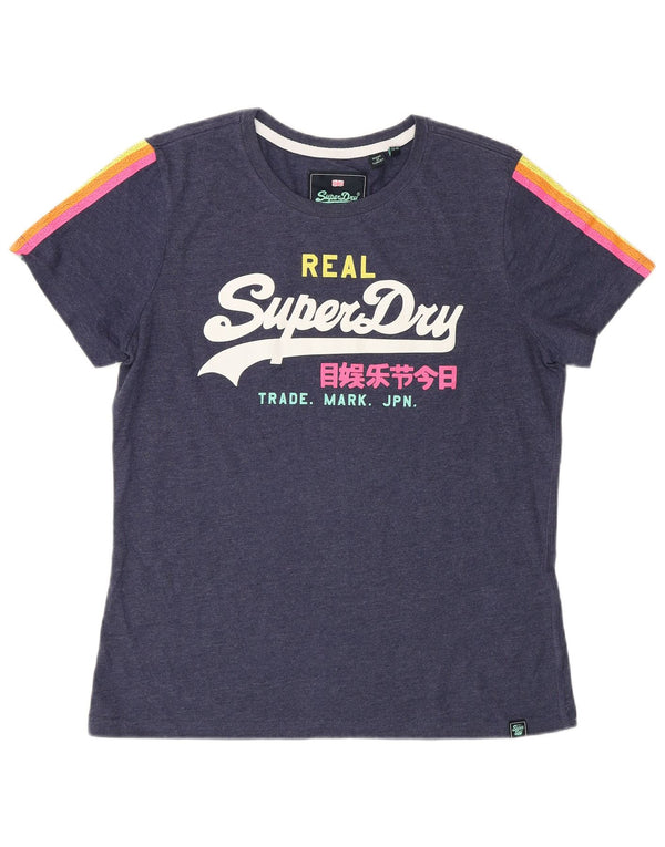 Γυναικείο γραφικό μπλουζάκι SUPERDRY Top UK 14 Large Navy Blue από βαμβάκι