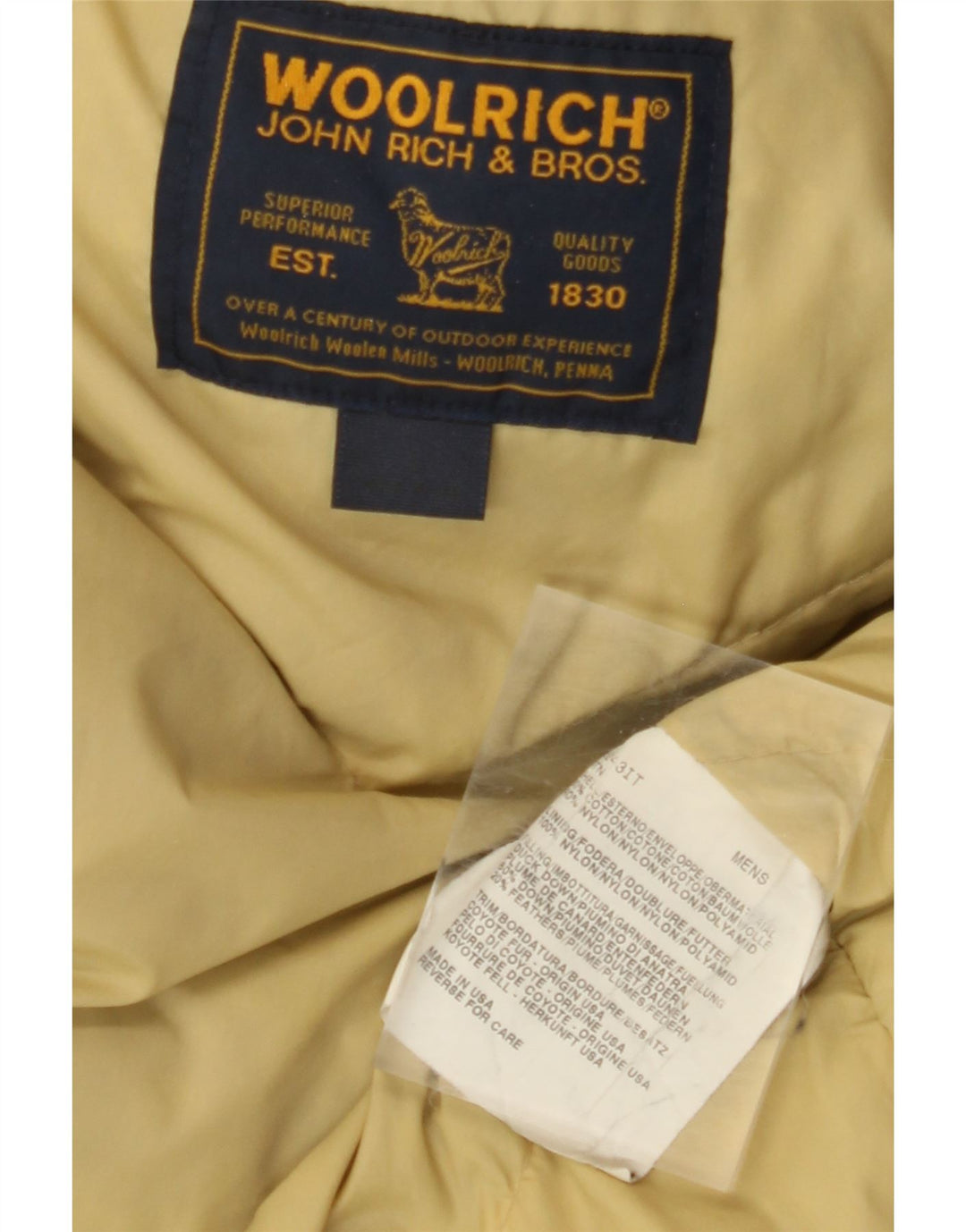 Woolrich Ανδρικό μπουφάν με κουκούλα UK 42 XL Μπεζ βαμβακερό