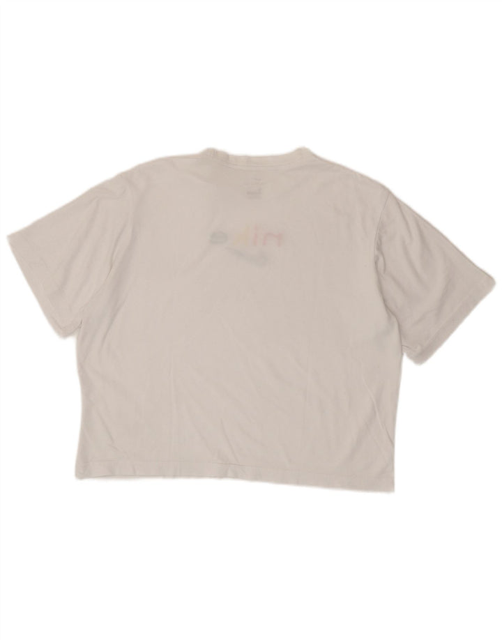 Γυναικείο μπλουζάκι Nike Dri Fit μεγάλου μεγέθους γραφικό κορυφαίο UK 10 Small White