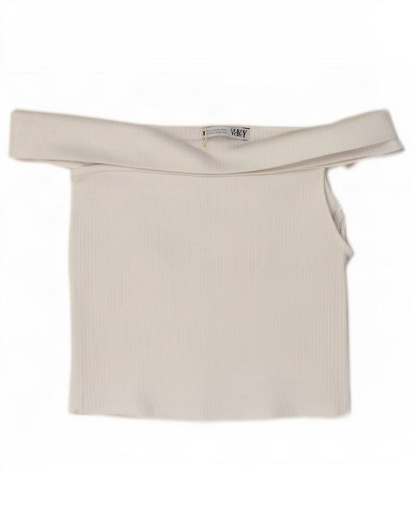 Zara Womens Crop Off Shoulder Top 10 Small White Cotton