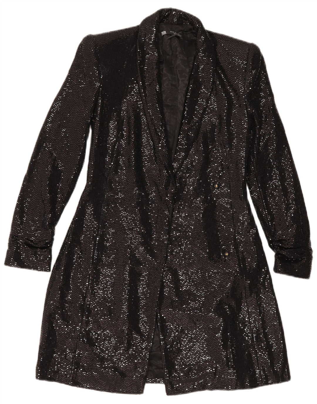 ZARA Γυναικείο Longline Open Blazer Jacket UK 6 XS Μαύρο Πολυαμίδιο