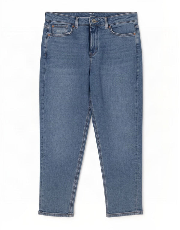 Marks & Spencer Womens Mom Cropped Jeans UK 14 Large W32 L24 Blue Cotton