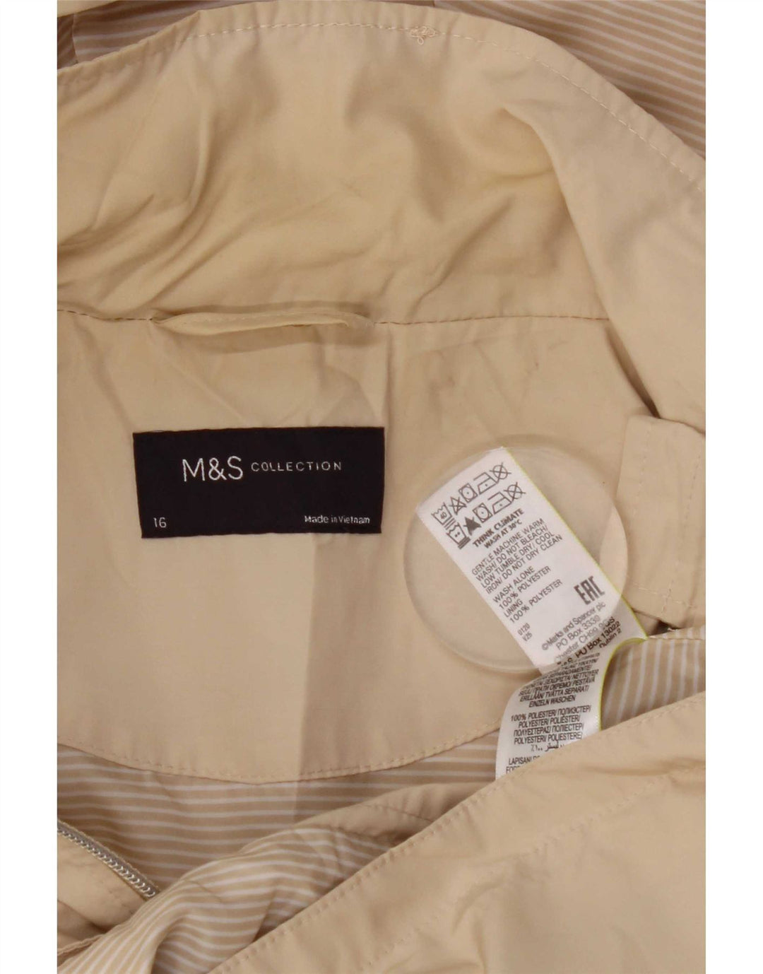 Marks & Spencer Γυναικείο μπουφάν βροχής με κουκούλα UK 16 Large Beige Polyester