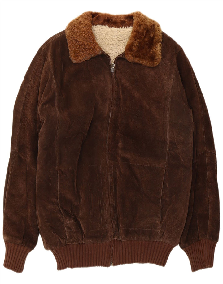 Vintage Ανδρικό Sherpa Suede Bomber Jacket UK 36 Small Brown