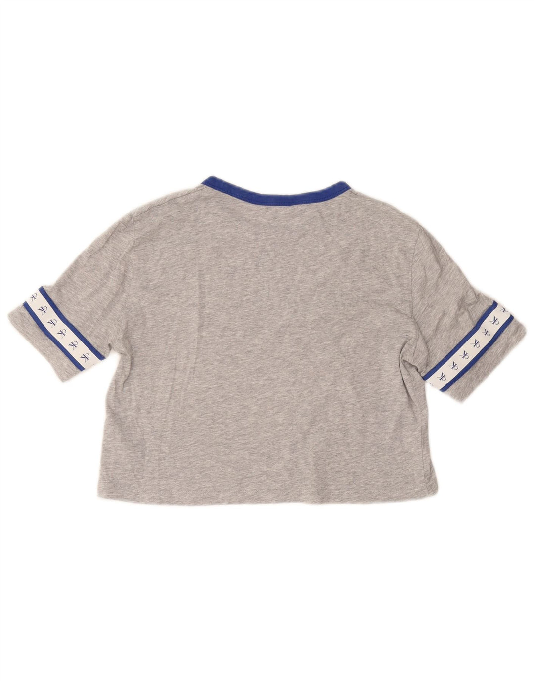 CALVIN KLEIN Γυναικείο Crop Graphic T-shirt Top UK 6 XS Γκρι βαμβακερό