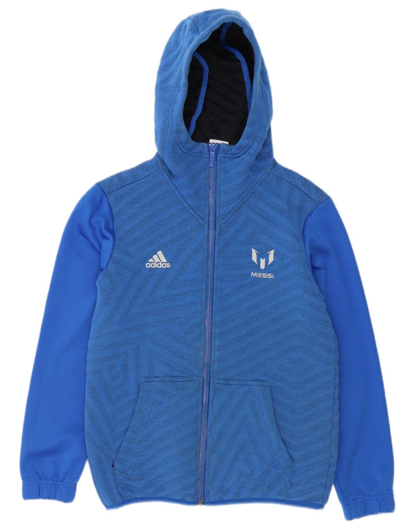 Adidas Boys MESSI Γραφικό πουλόβερ με κουκούλα με φερμουάρ 11-12 ετών Μπλε γεωμετρικό