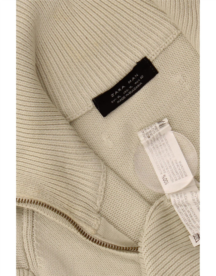 Ανδρικό πουλόβερ Zara Ζακέτα XL από λευκό βαμβακερό