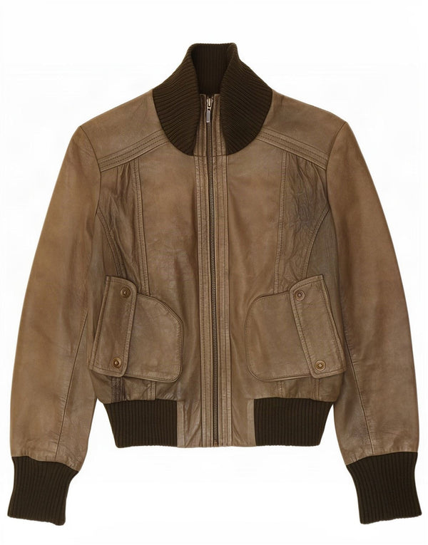 Oasis Γυναικείο Δερμάτινο Μπουφάν UK 14 Medium Khaki Colourblock