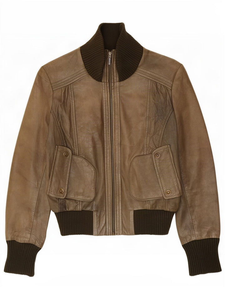 Oasis Γυναικείο Δερμάτινο Μπουφάν UK 14 Medium Khaki Colourblock