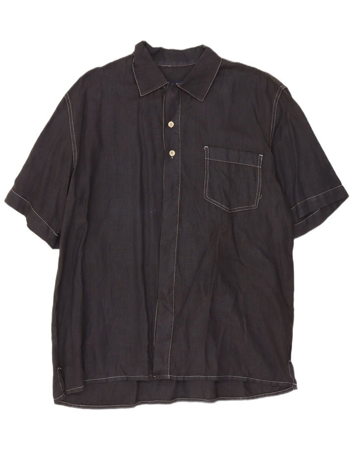 Ανδρικό κοντομάνικο πουκάμισο Cerruti Μεγάλο Navy Blue Flax