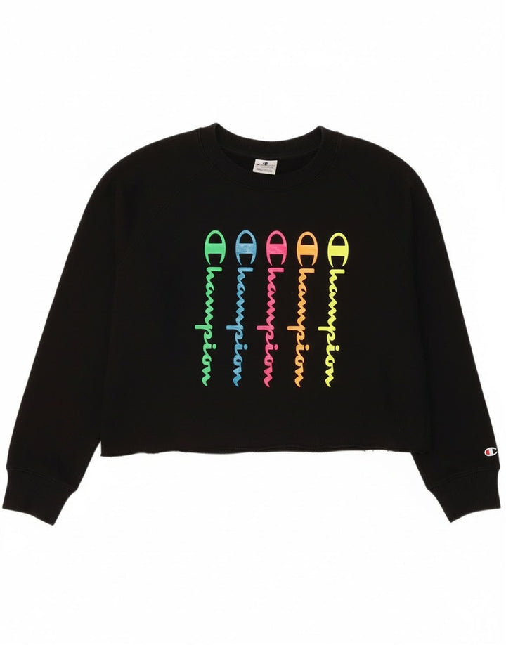 Champion Womens Crop Graphic Φούτερ Jumper UK 14 Medium Black