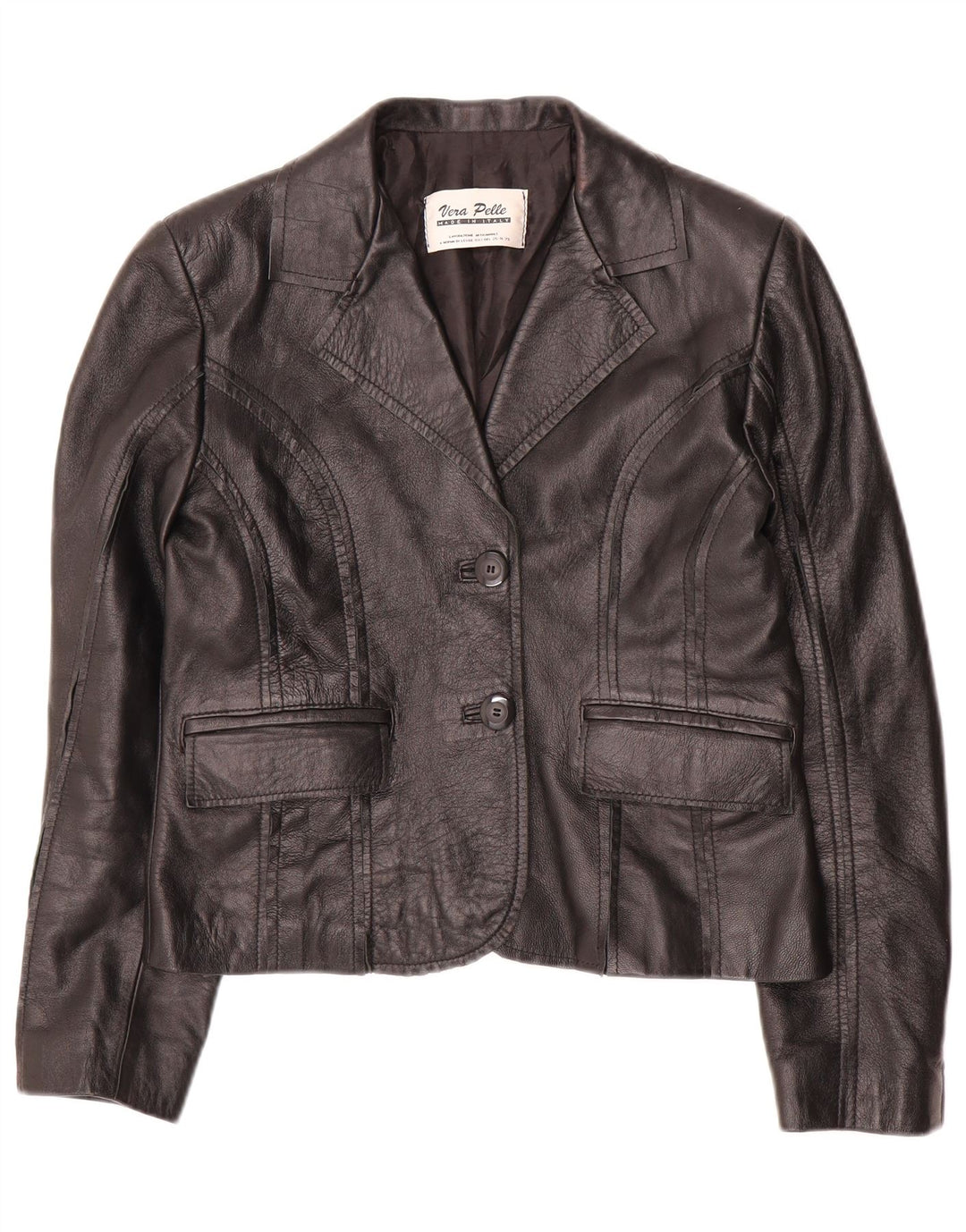 VINTAGE Γυναικείο τζάκετ σακάκι με 2 κουμπιά, μεσαίο μαύρο δέρμα