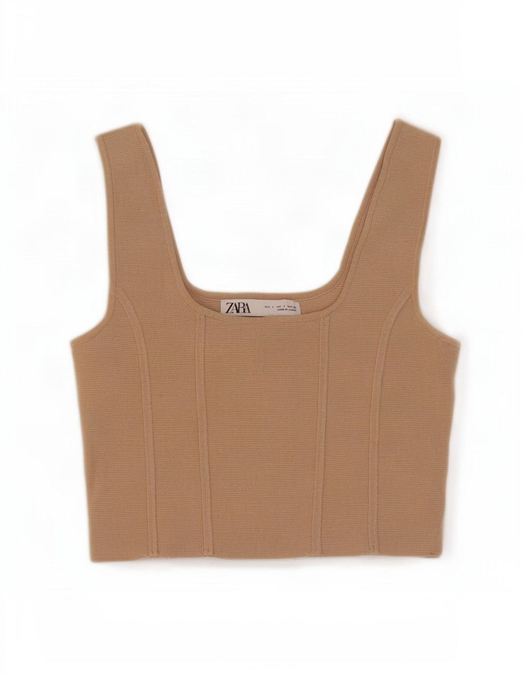 Zara Γυναικείο Αμάνικο Crop Top UK 8 Small Beige Nylon