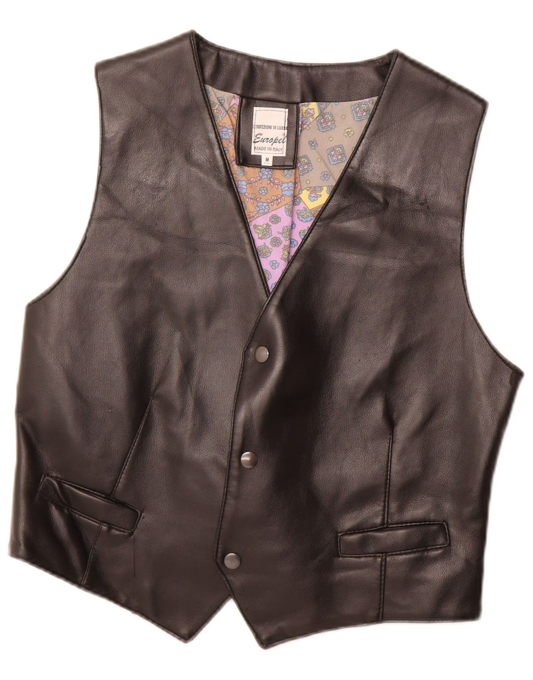 VINTAGE Mens Leather Waistcoat Medium Black