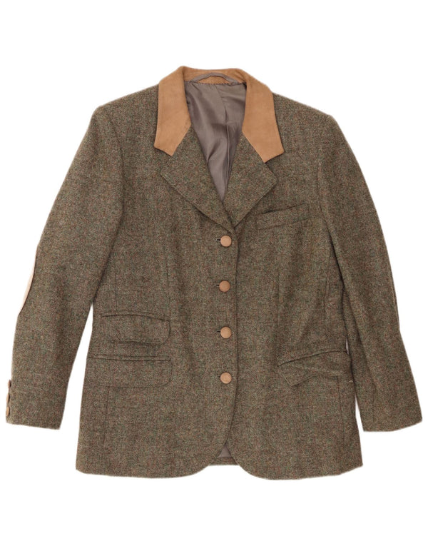 Vintage γυναικείο σακάκι με 4 κουμπιά σακάκι UK 12 Medium Khaki Colourblock