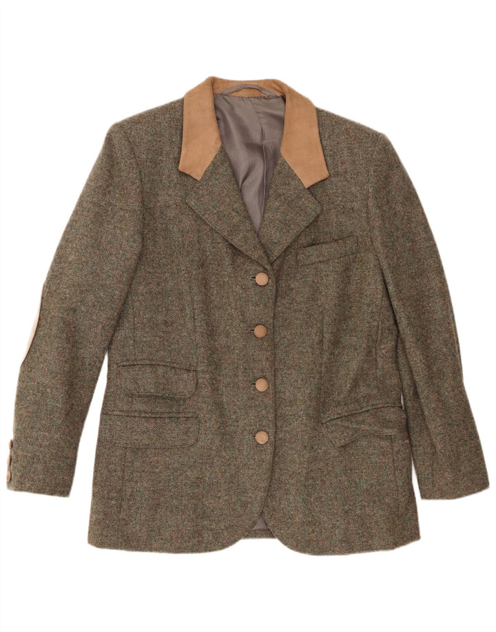 Vintage γυναικείο σακάκι με 4 κουμπιά σακάκι UK 12 Medium Khaki Colourblock