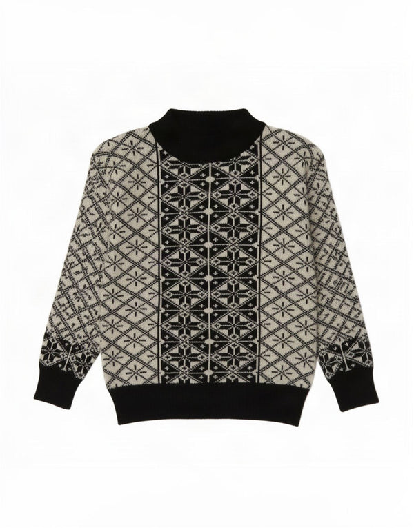Vintage Boys Turtle Neck Jumper πουλόβερ 7-8 ετών Μαύρο γεωμετρικό Spandex
